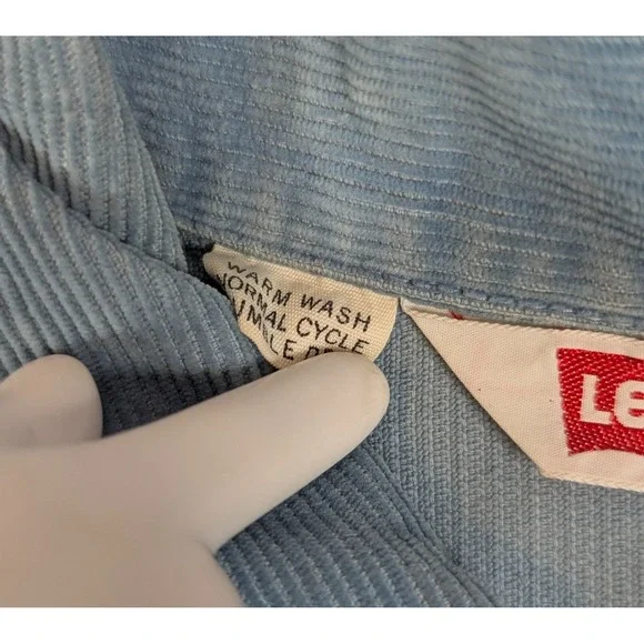 Vintage 70s‎ Made In USA Levi's Type 3 Corduroy Trucker Jacket Baby Blue Size 22 - Picture 5 of 9